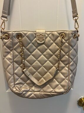 Caroline Hill Quilted Metallic Gold Shoulder Bag with Chain Straps